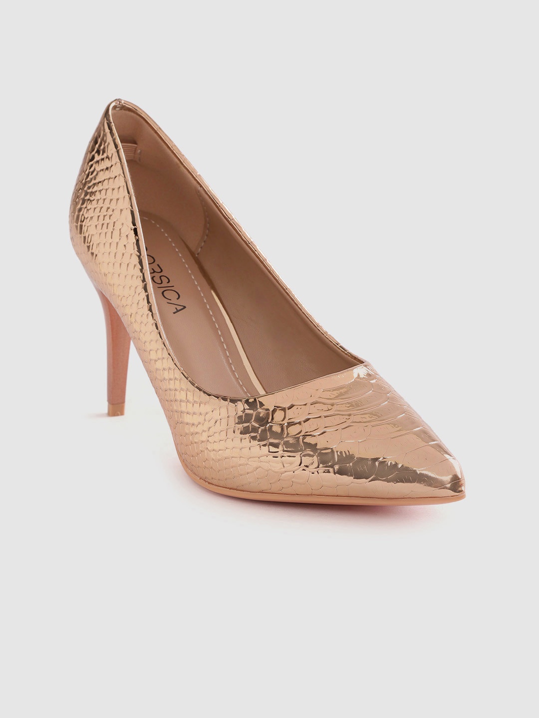 

CORSICA Women Rose Gold-Toned Snakeskin Textured Pumps