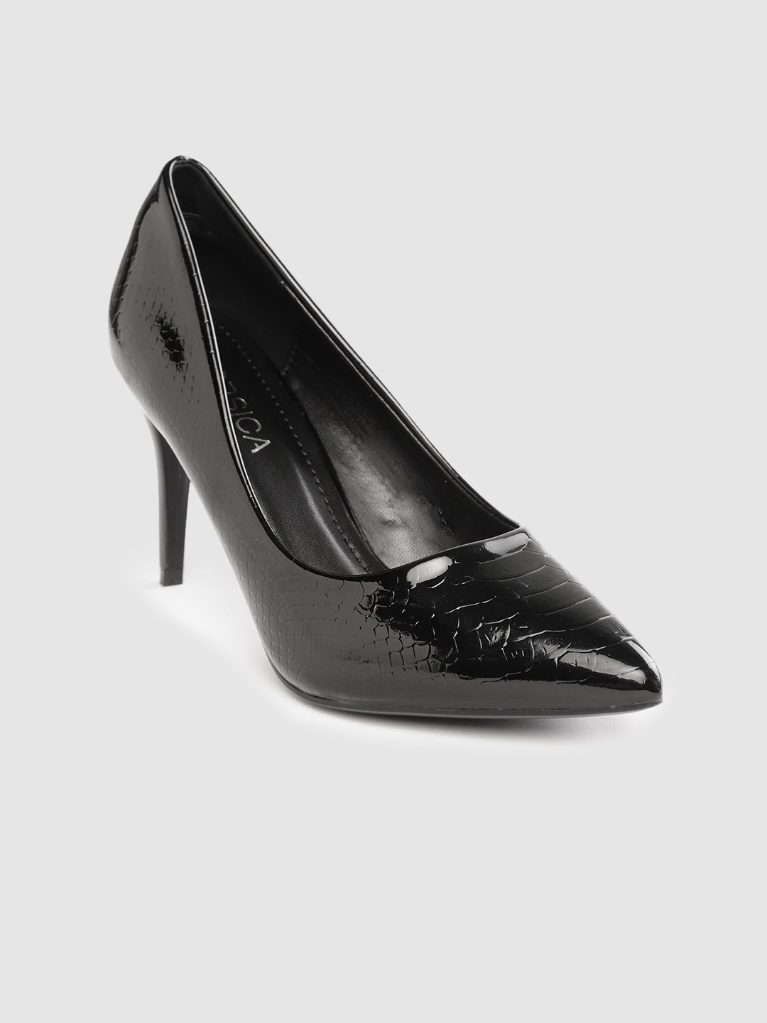 

CORSICA Women Black Patent Finish Snakeskin Textured Pumps