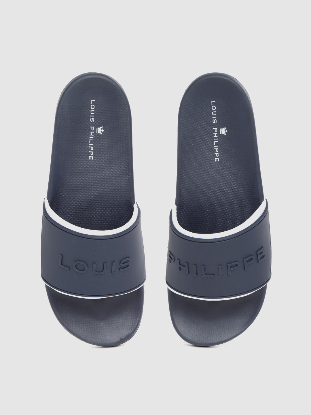 

Louis Philippe Men Navy Blue Brand Logo Embossed Detail Sliders