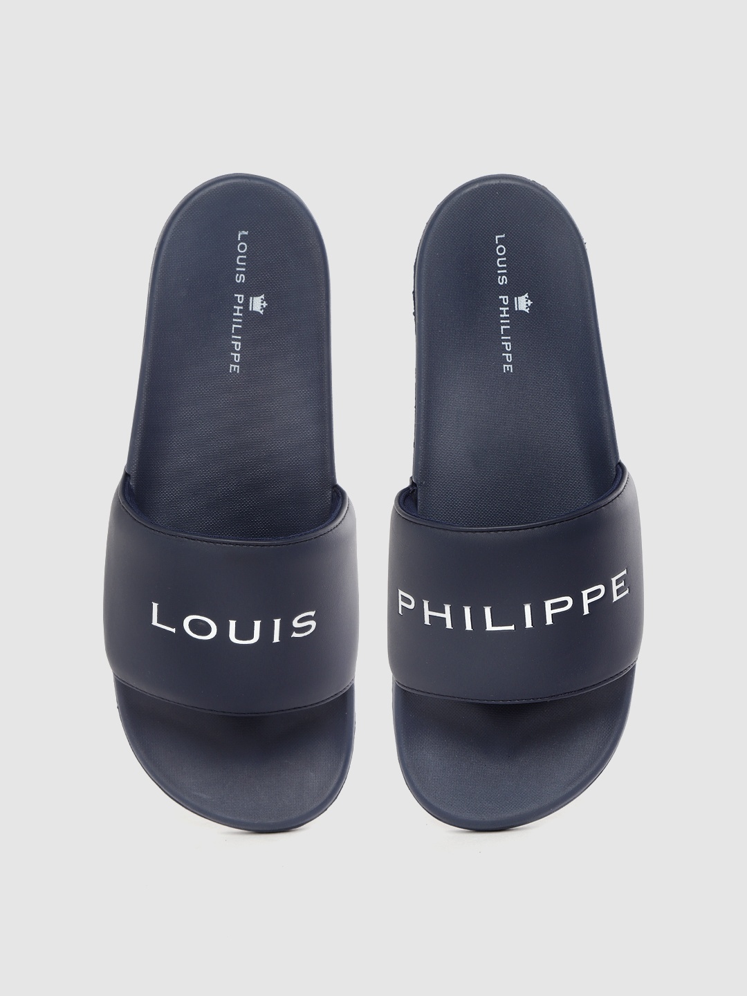 

Louis Philippe Men Navy Blue & White Brand Logo Printed Sliders