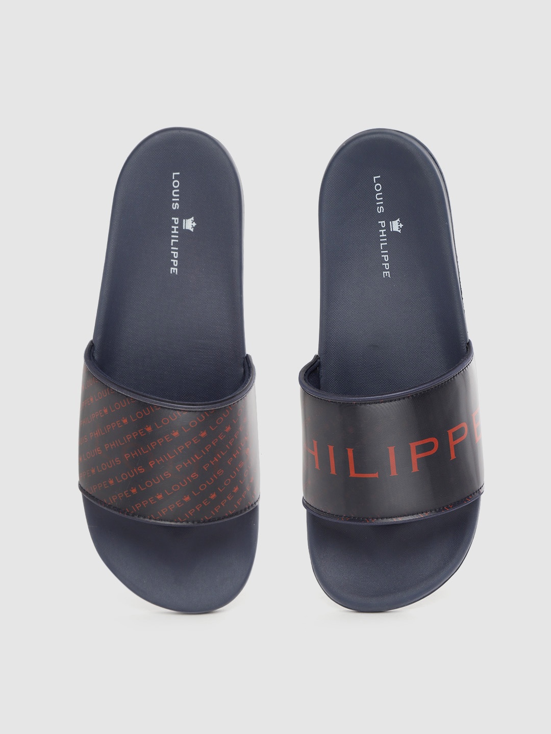 

Louis Philippe Men Navy Blue & Red Brand Logo Print Sliders