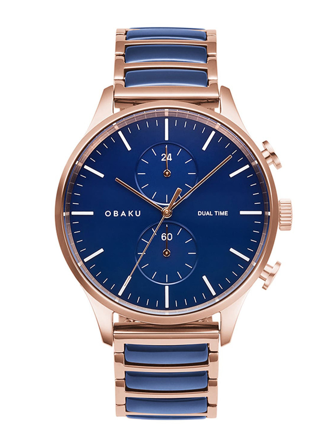 

Obaku Men Blue & Rose Gold Analogue Watch V196GUVLSL-Blue