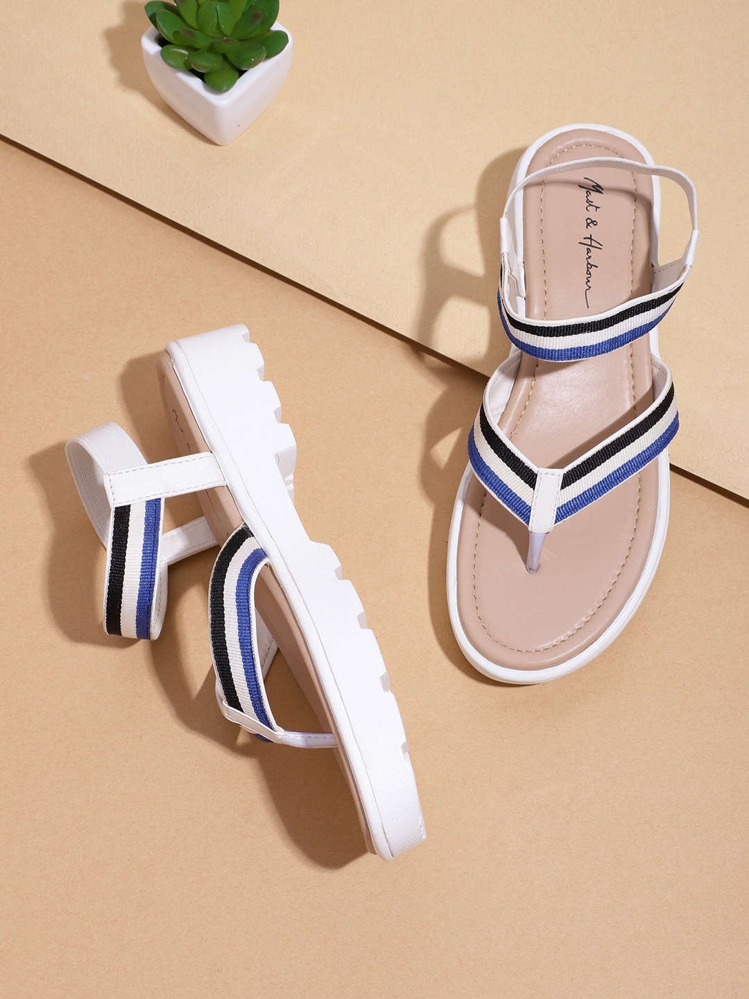 

Mast & Harbour Women Blue & White Striped Open Toe Flats