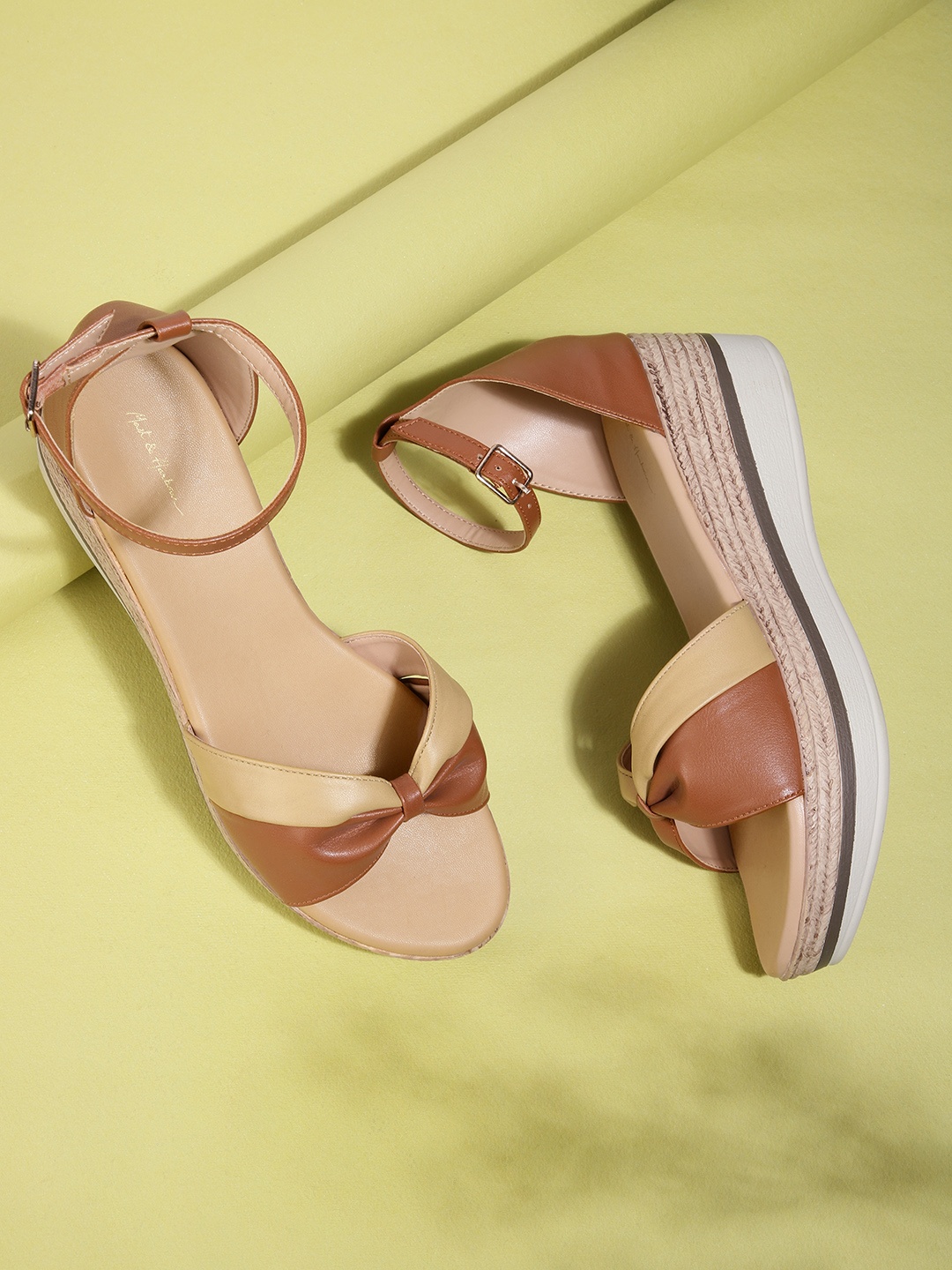 

Mast & Harbour Brown Colourblocked Wedge Sandals