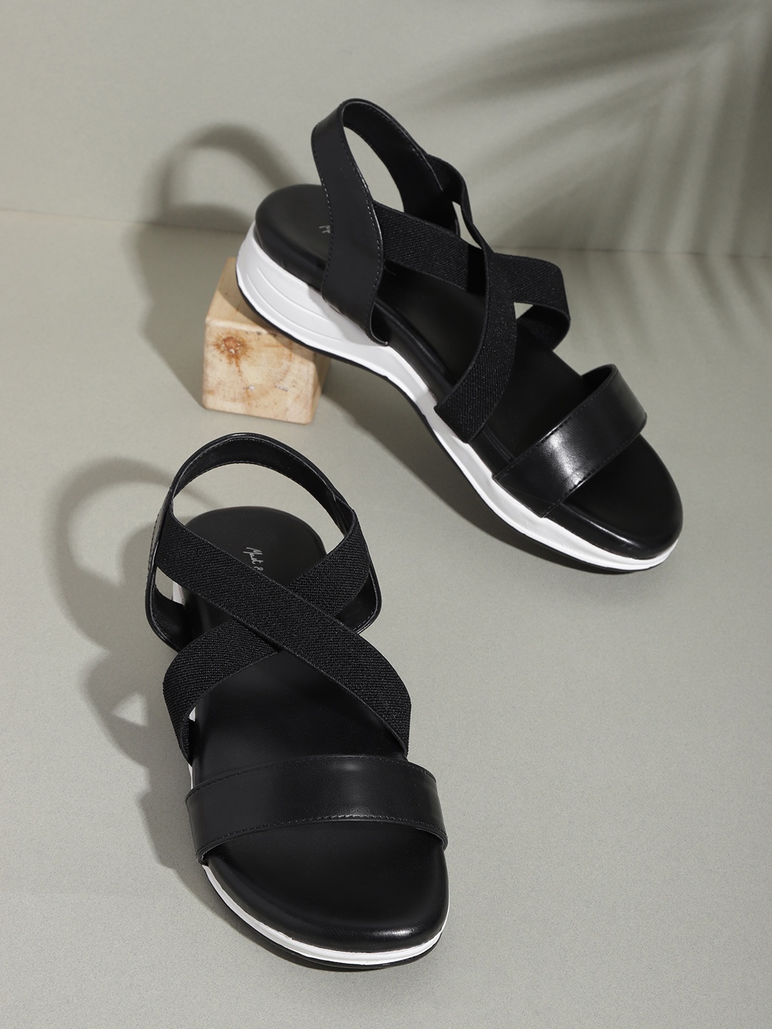 

Mast & Harbour Women Black Solid Open Toe Flats