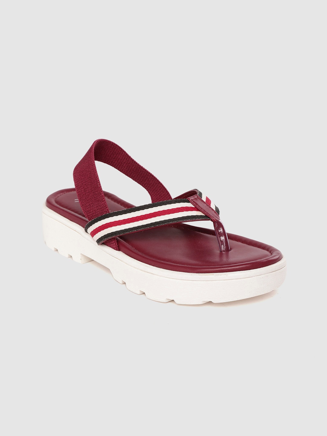 

Mast & Harbour Maroon & White Striped Flatform Heels