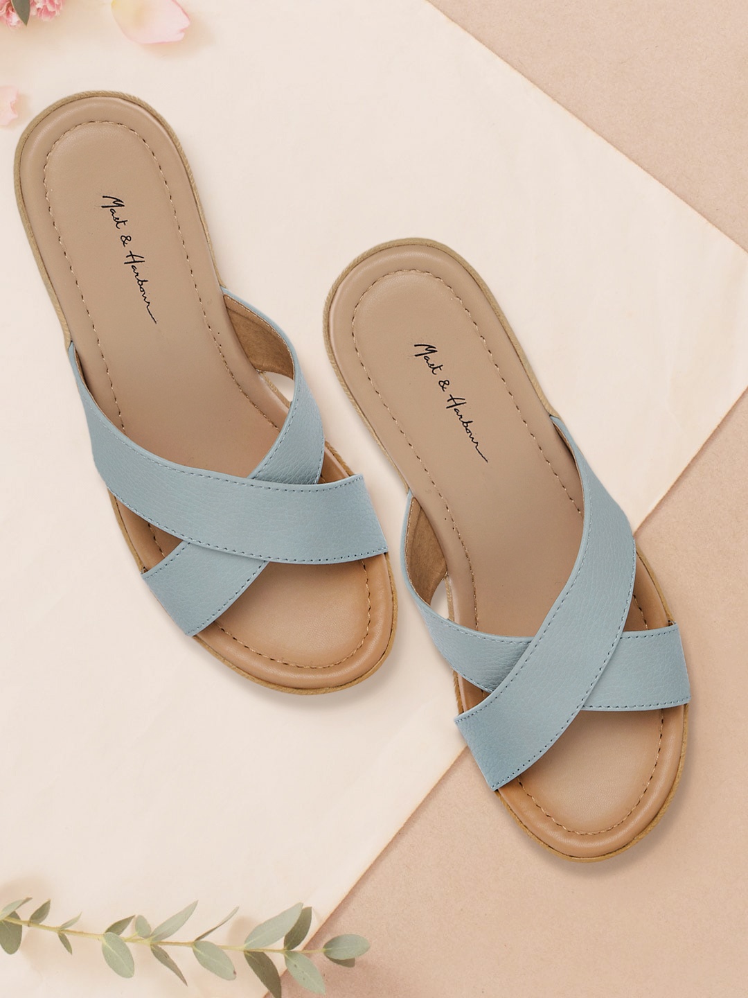 

Mast & Harbour Women Blue Solid Criss-Cross Wedges