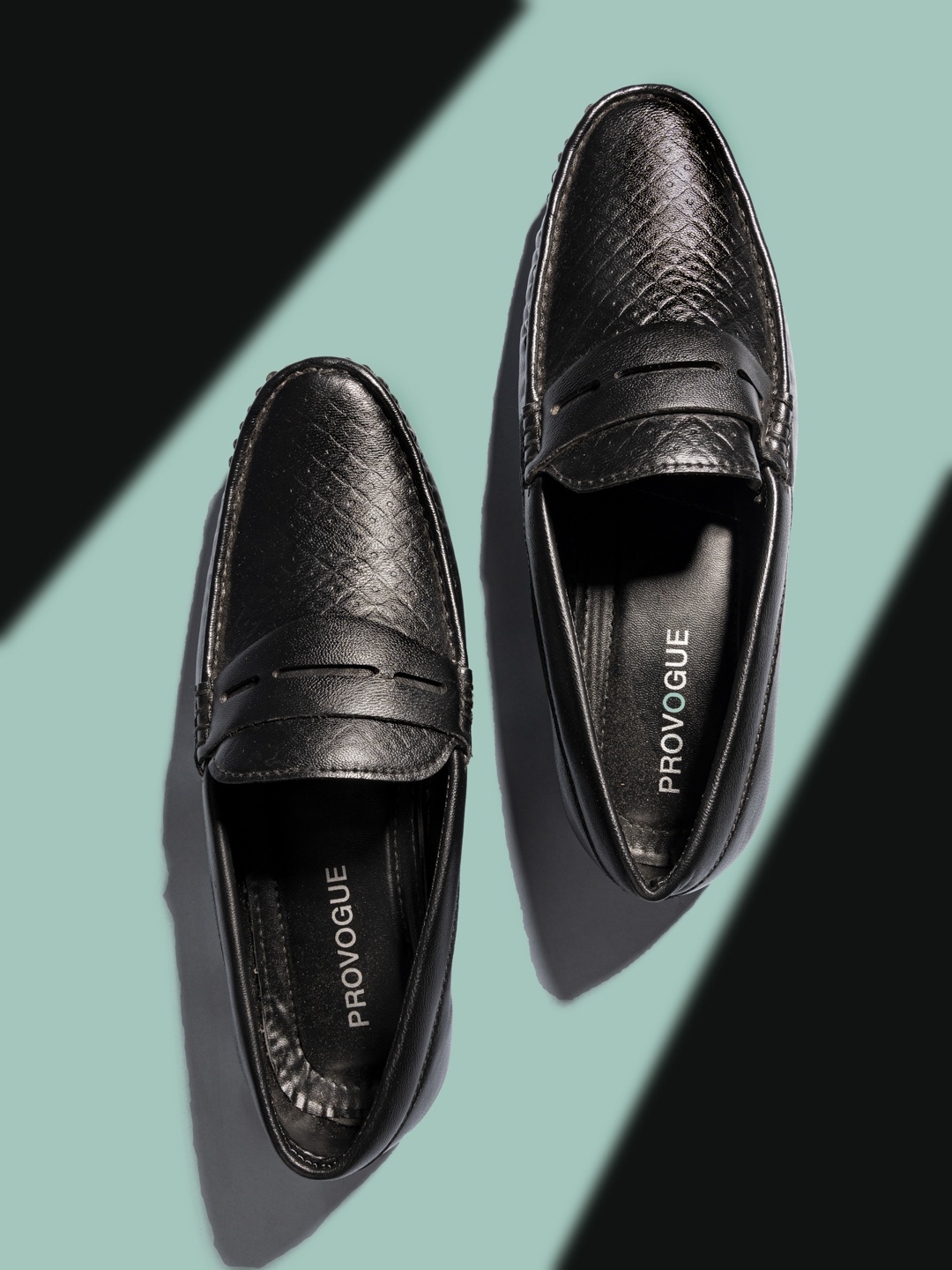 

Provogue Men Black Textured Synthetic Leather Loafers