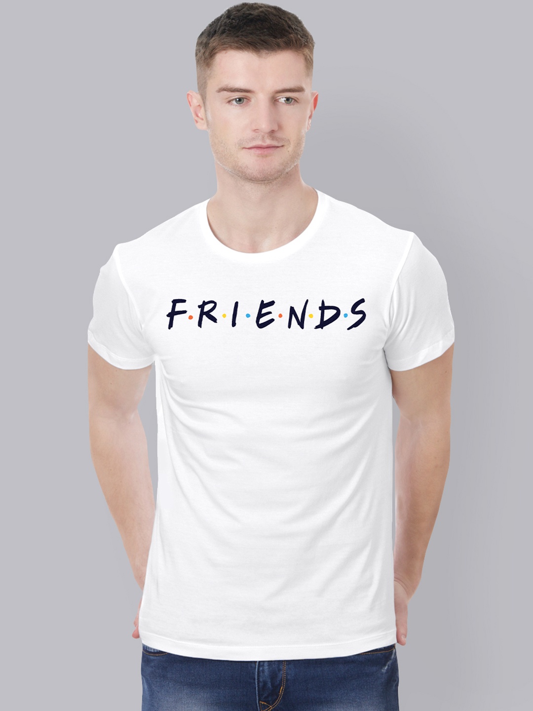 

Free Authority Men White Friends Printed Round Neck T-shirt