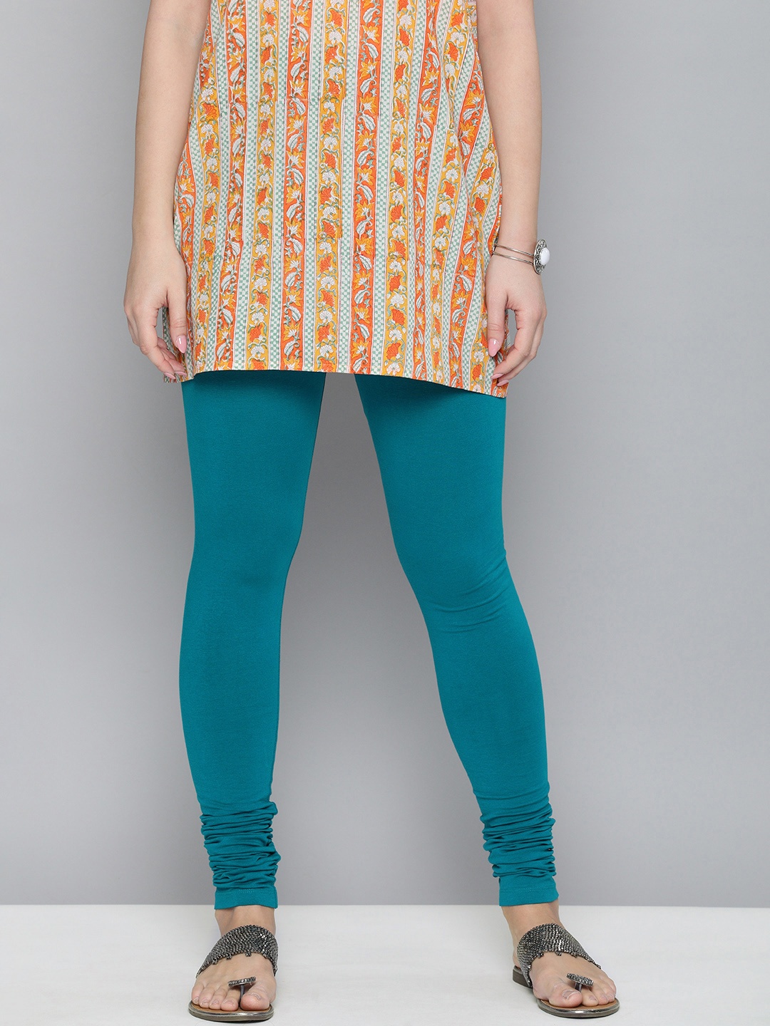 

HERE&NOW Women Blue Solid Churidar Length Leggings
