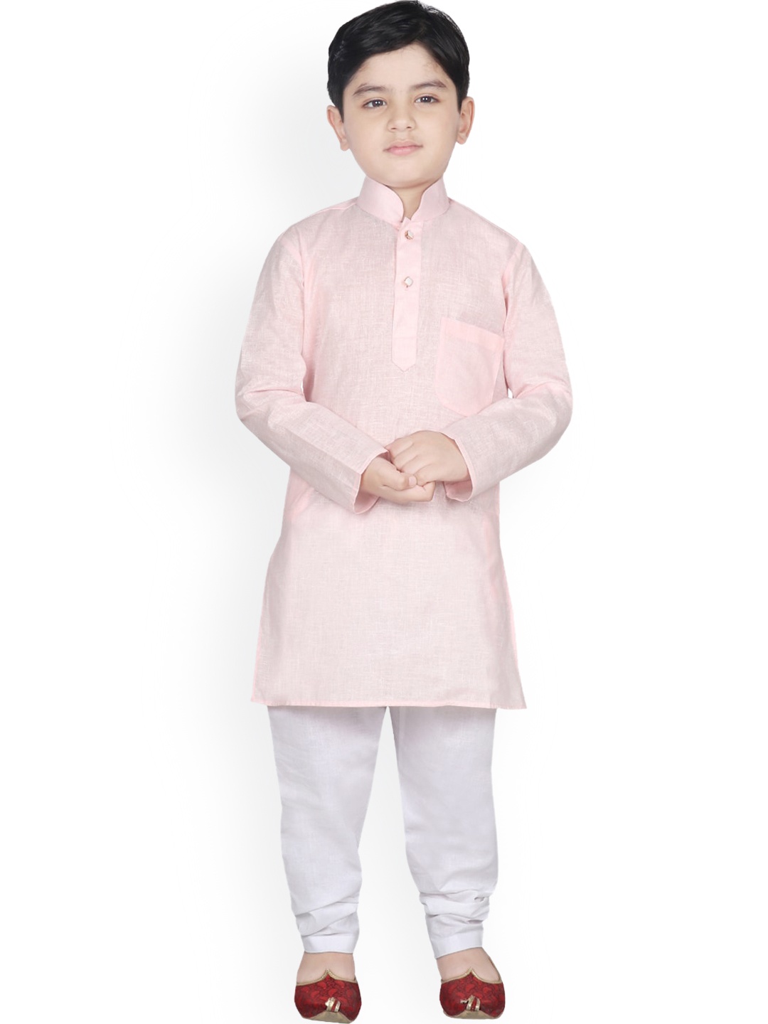 

SG YUVRAJ Boys Pink & White Solid Kurta with Pyjamas