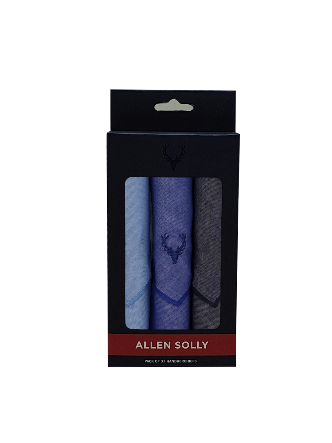 

Allen Solly Men Pack Of 3 Solid Cotton Handkerchiefs Gift Set, Blue