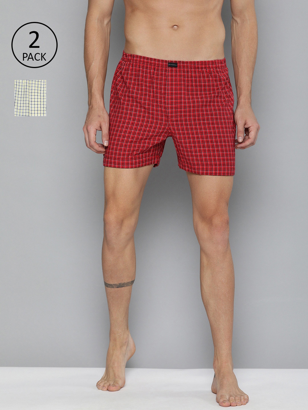 

Mast & Harbour Men Pack of 2 Checked Boxers MNH-BOX-PRE-2PP-012, Red