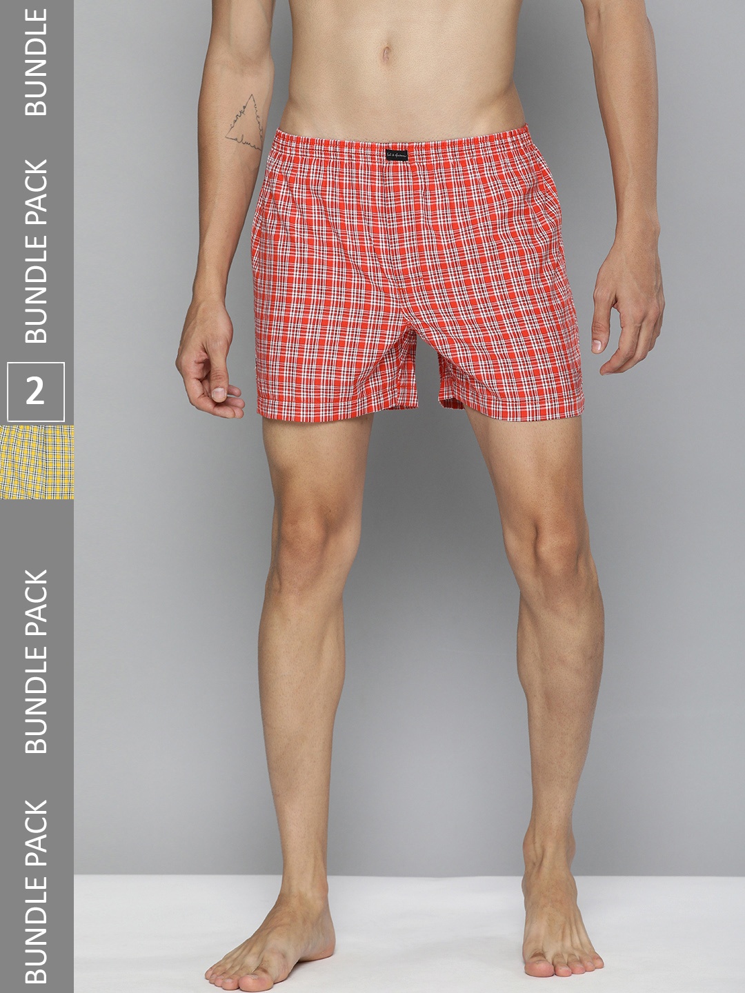 

Mast & Harbour Men Pack of 2 Checked Boxers MNH-BOX-PRE-2PP-015, Yellow