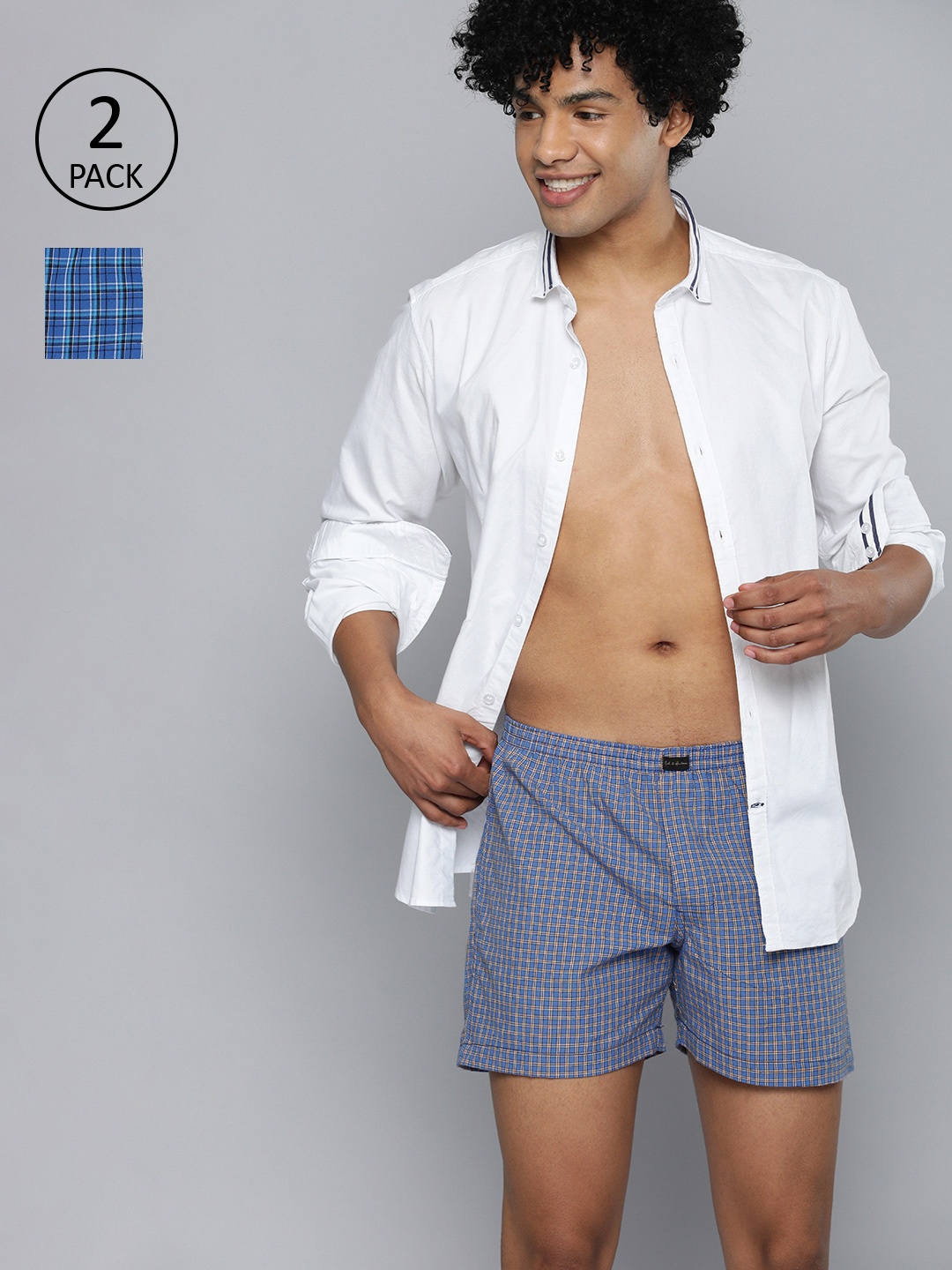 

Mast & Harbour Men Pack of 2 Blue Cotton Checked Boxers MNH-BOX-PRE-2PP-023