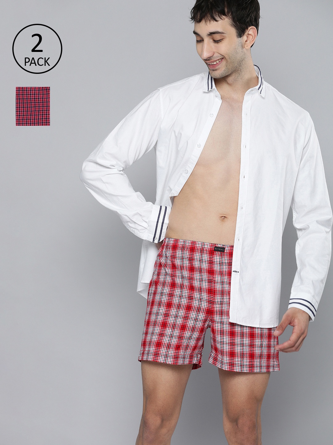 

Mast & Harbour Men Pack of 2 Cotton Checked Boxers MNH-BOX-PRE-2PP-030, Red