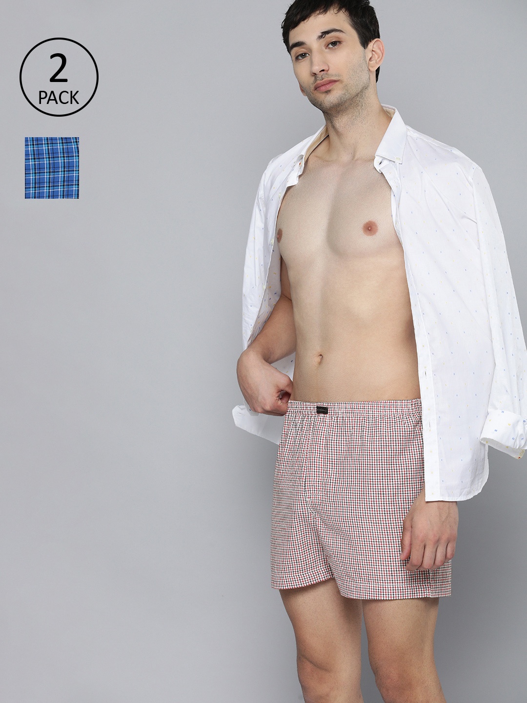 

Mast & Harbour Men Pack of 2 Checked Boxers MNH-BOX-PRE-2PP-024, Blue