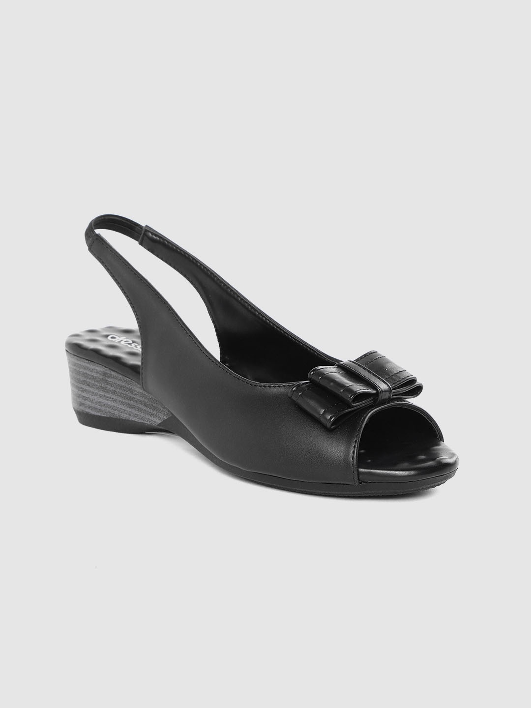 

DressBerry Women Black Solid Peep Toes Wedges with Bow Detail