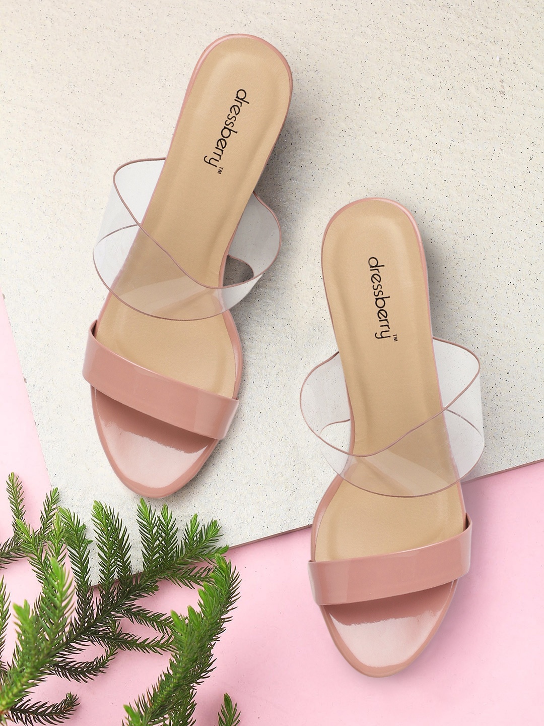 

DressBerry Women Dusty Pink & Transparent Solid Block Heels