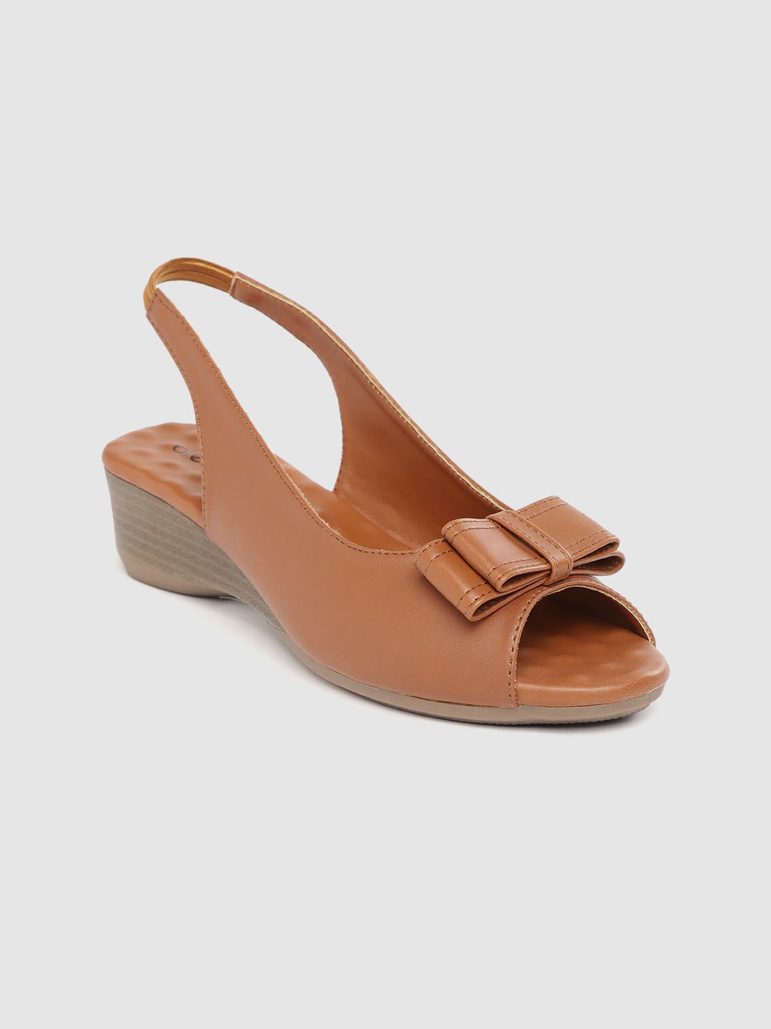 

DressBerry Women Tan Brown Solid Peep Toe Wedges with Bow