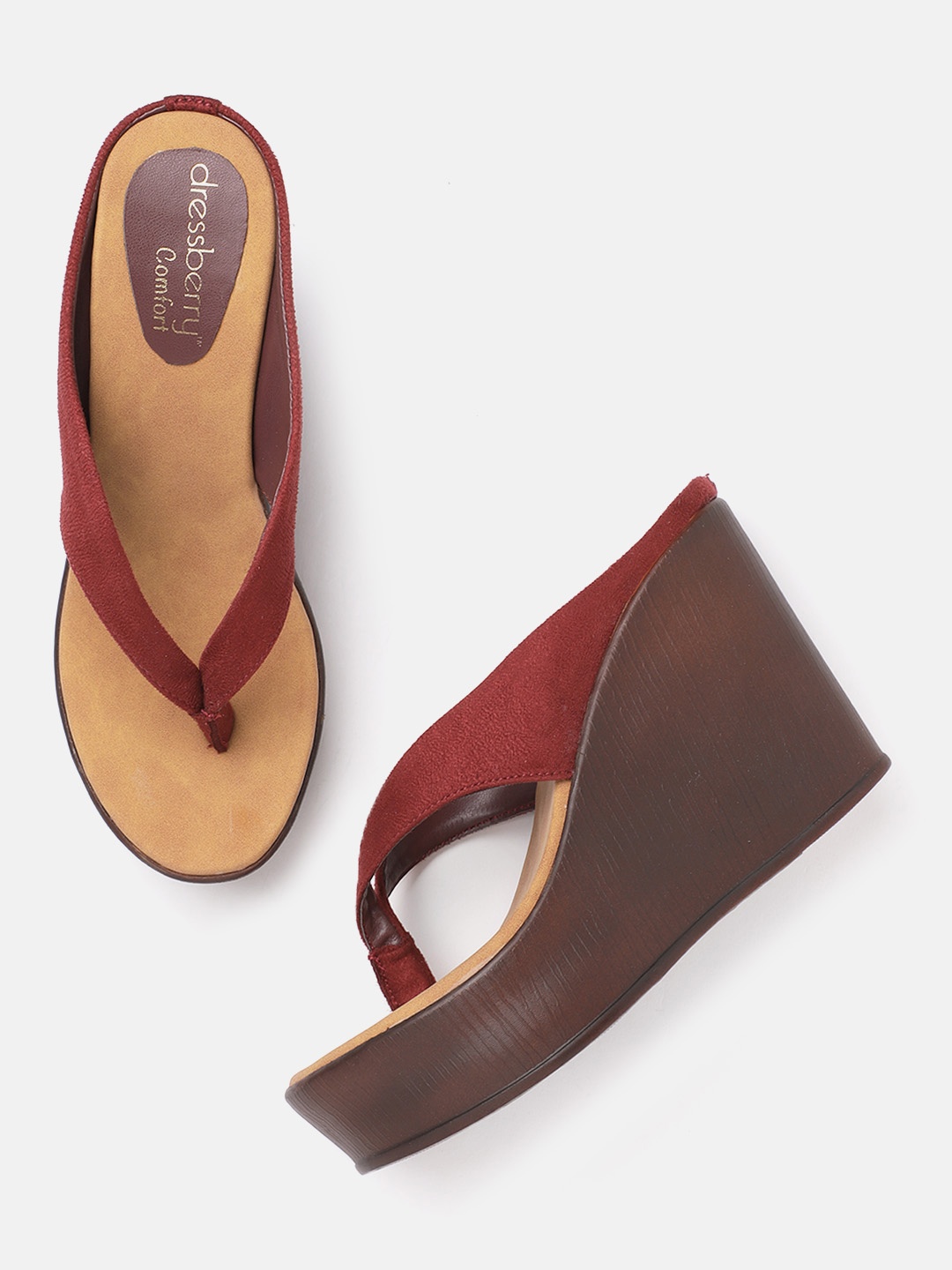 

DressBerry Maroon Solid Suede Finish Wedges