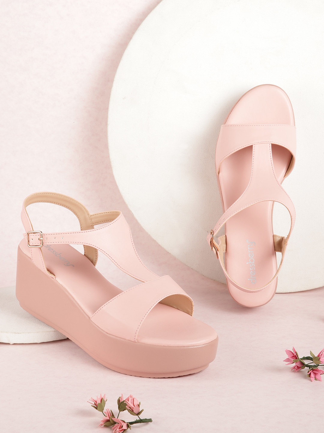

DressBerry Women Pink Solid Wedges