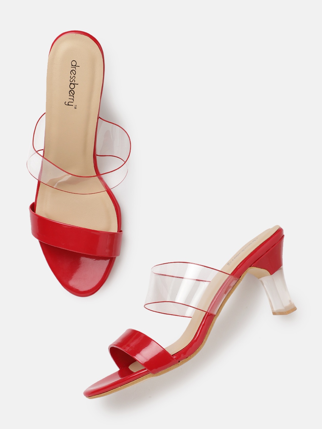 

DressBerry Women Red & Transparent Solid Block Heels