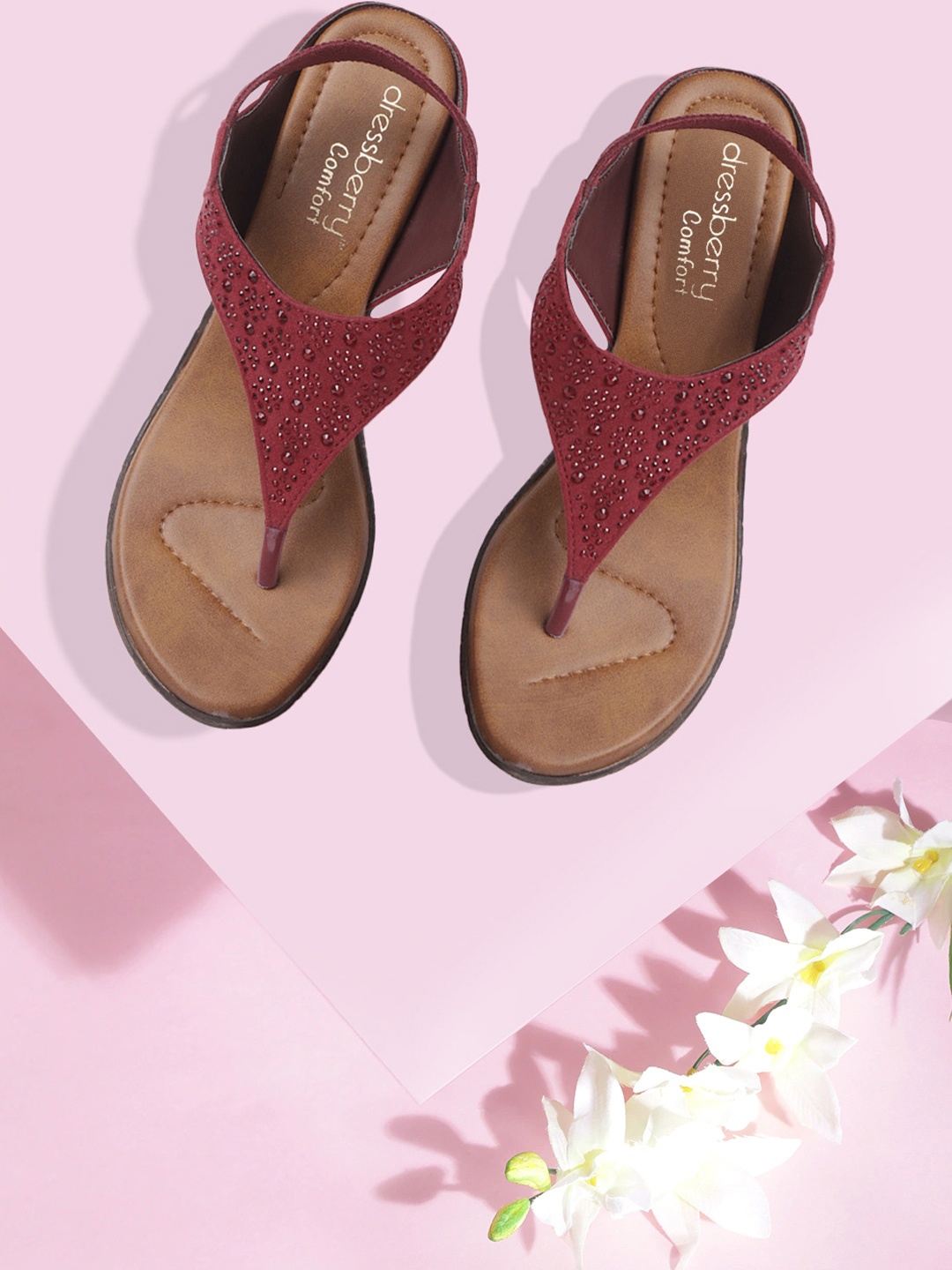 

DressBerry Maroon Studded Slingback Wedges