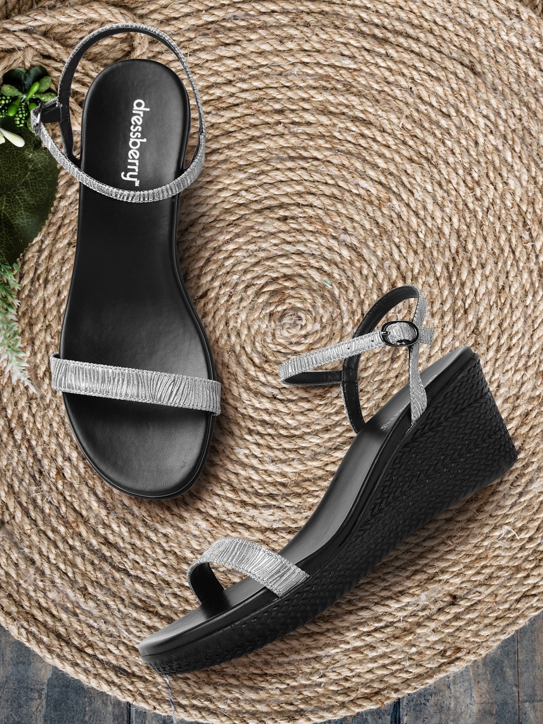 

DressBerry Women Silver-Toned Textured Wedge Heels