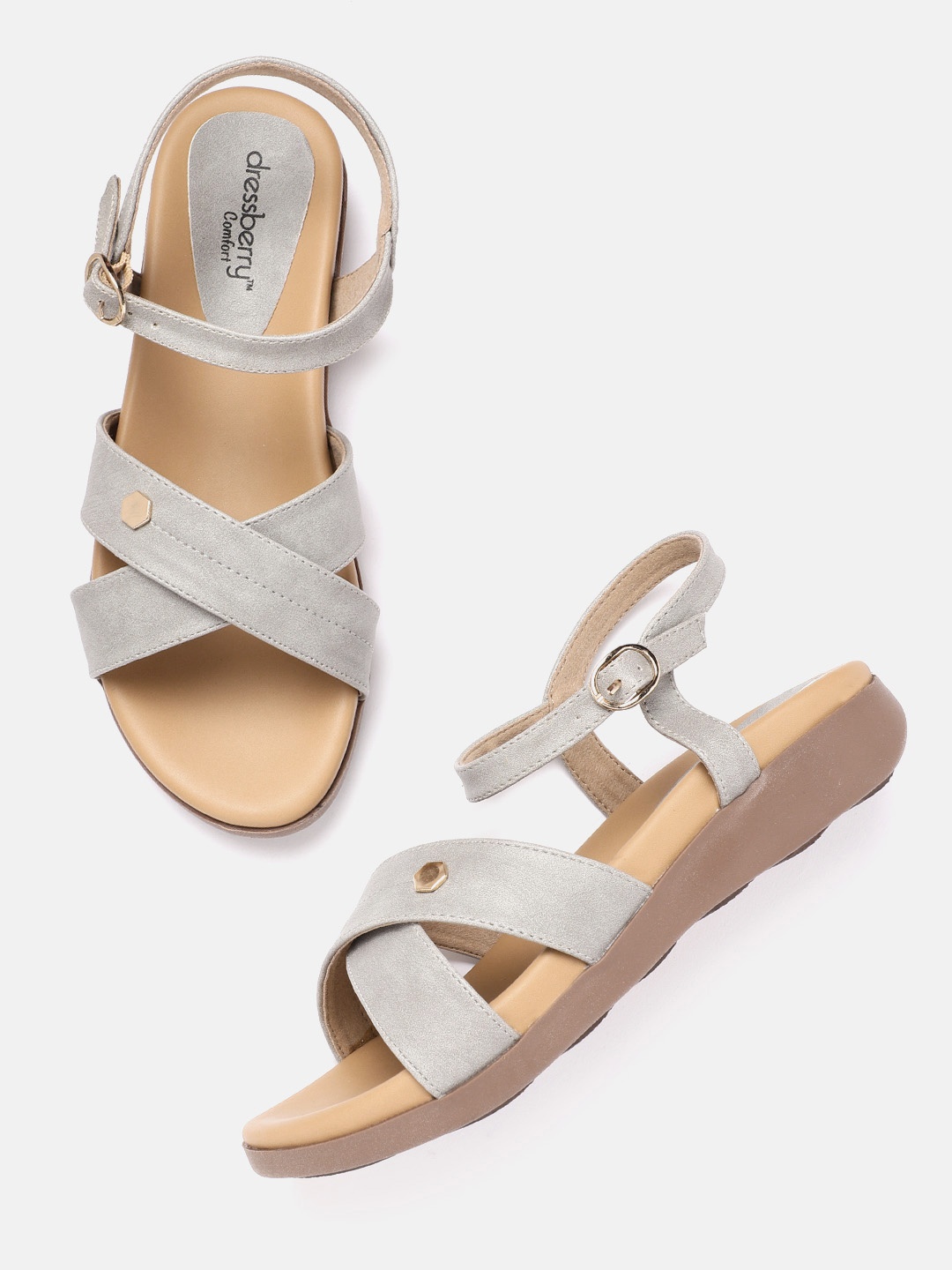 

DressBerry Women Grey Solid Open Toe Flats