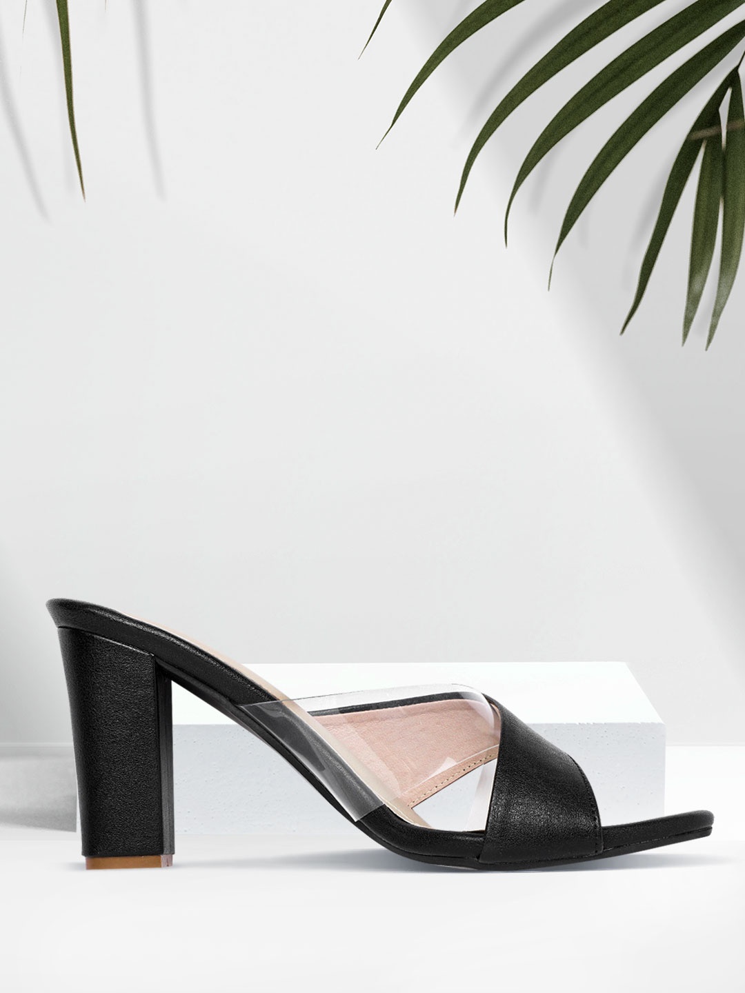 

DressBerry Women Black & Transparent Solid Block Heels