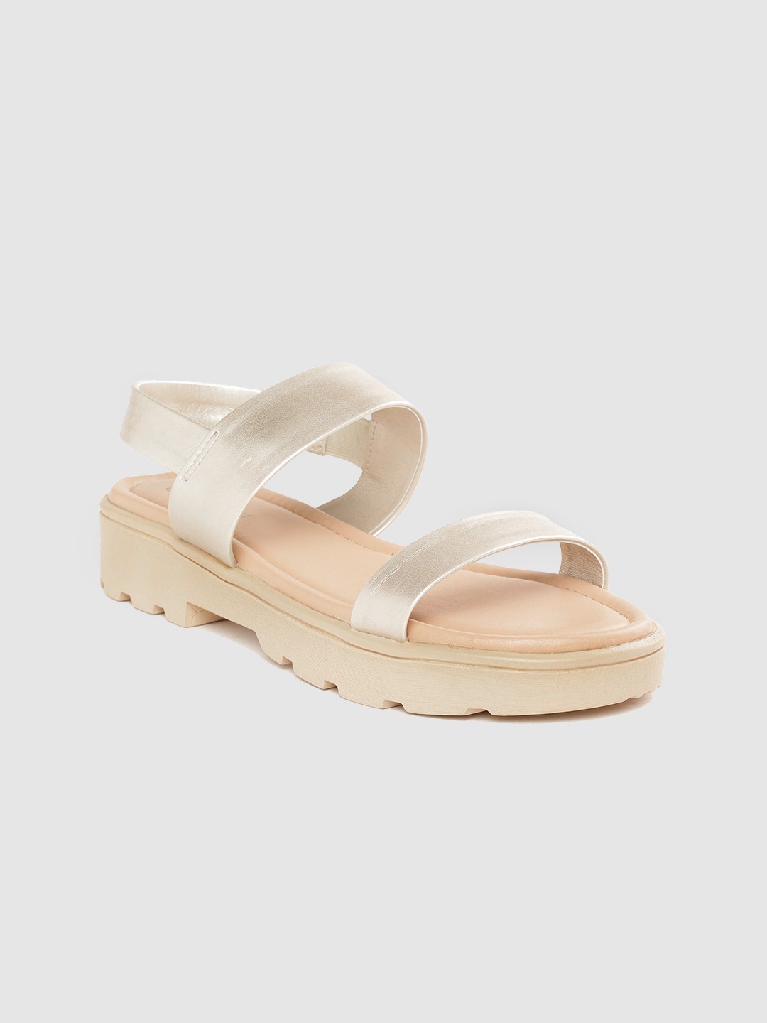 

DressBerry Women Gold-Toned Solid Open Toe Flats