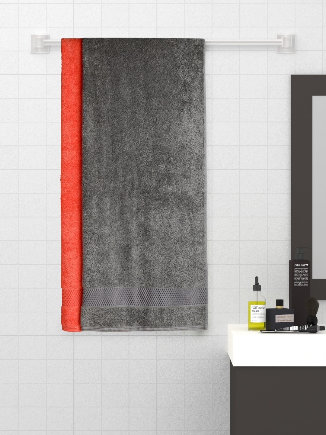 

SPACES Pack of 2 Orange & Grey Solid Cotton 600 GSM Bath Towel