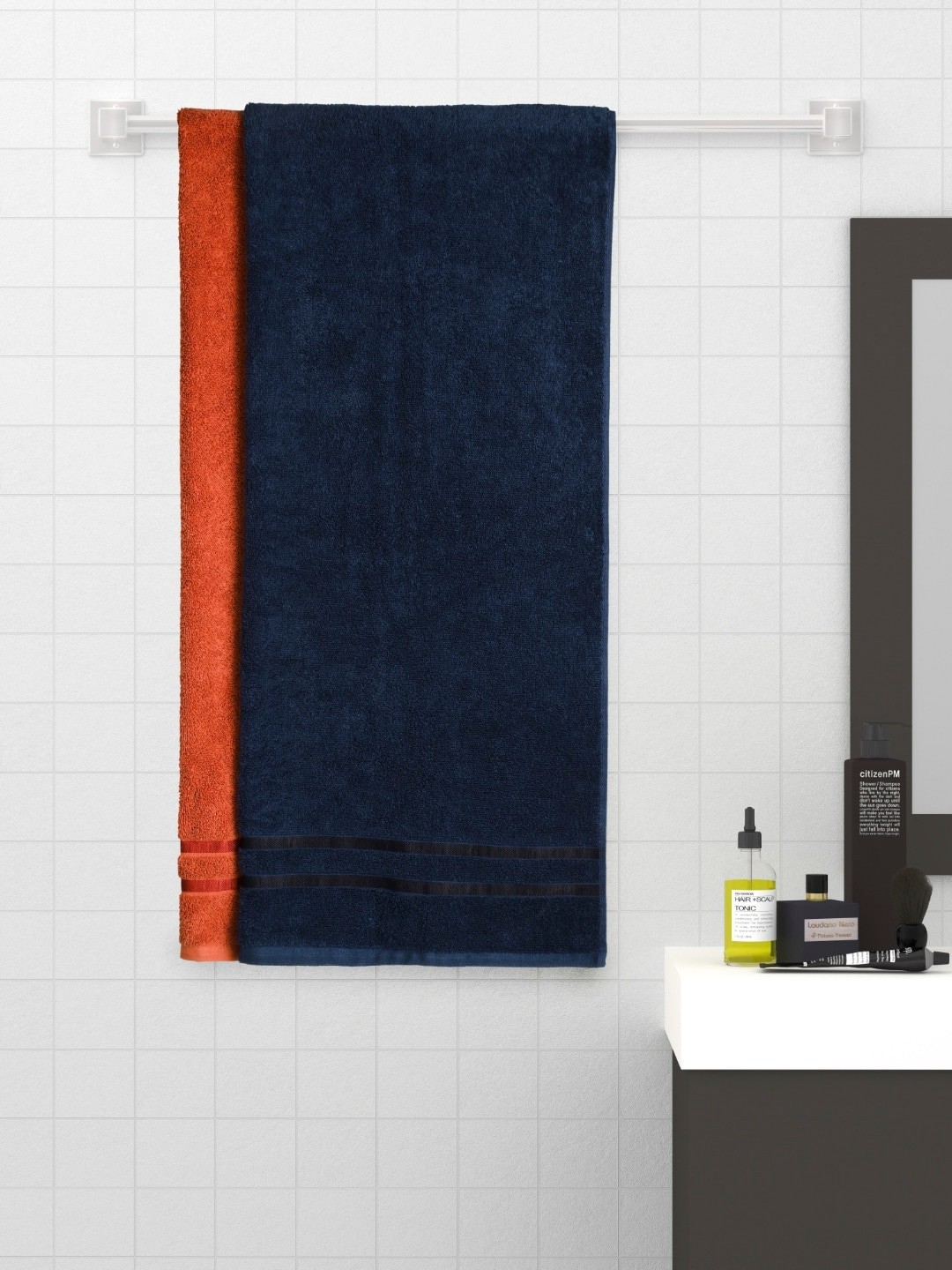 

SPACES Unisex Pack Of 2 Navy Blue & Red Solid 500 GSM 100% Cotton Bath Towels