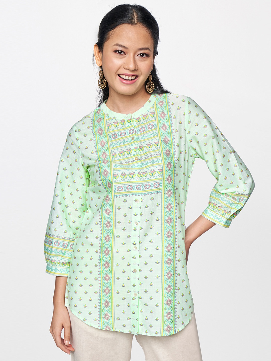 

Global Desi Green & Pink Printed Tunic