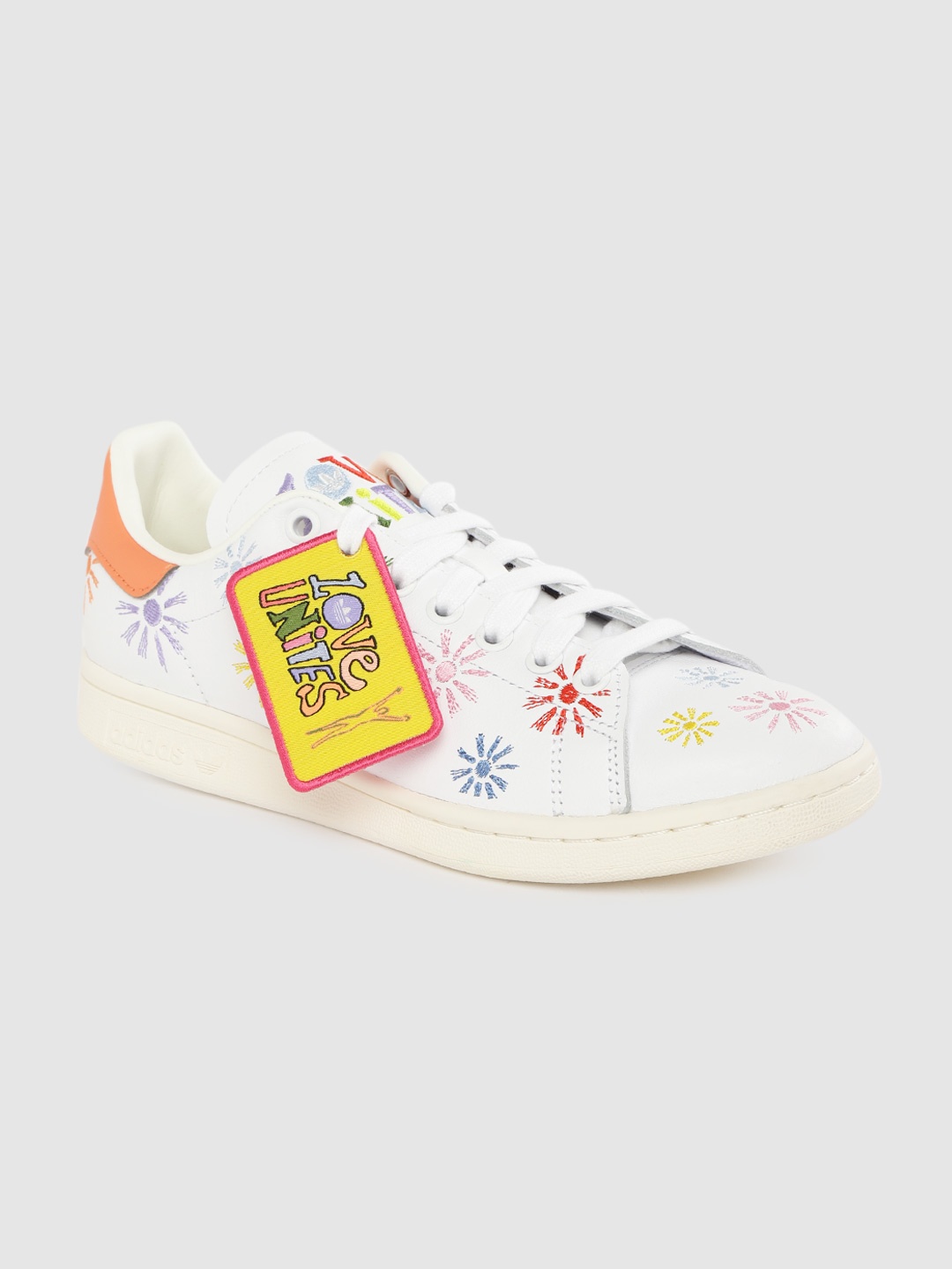 

ADIDAS Originals Men White & Pink Embroidered Leather Stan Smith Pride Sneakers