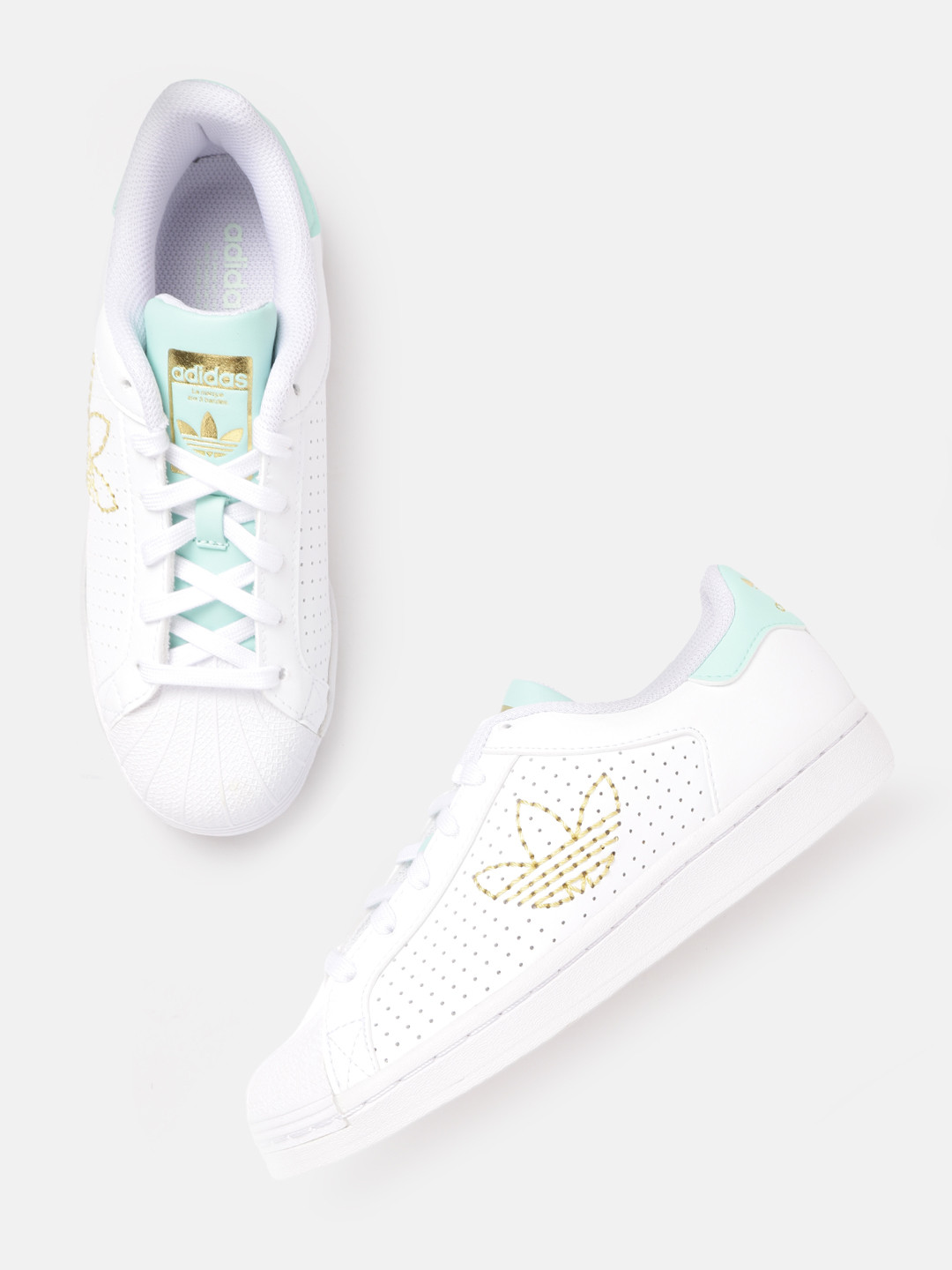 

ADIDAS Originals Women White & Green Leather Superstar Bold Sneaker with Perforations