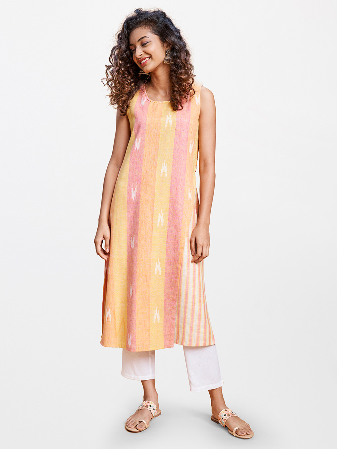 

Global Desi Women Orange & Pink Printed Kurta