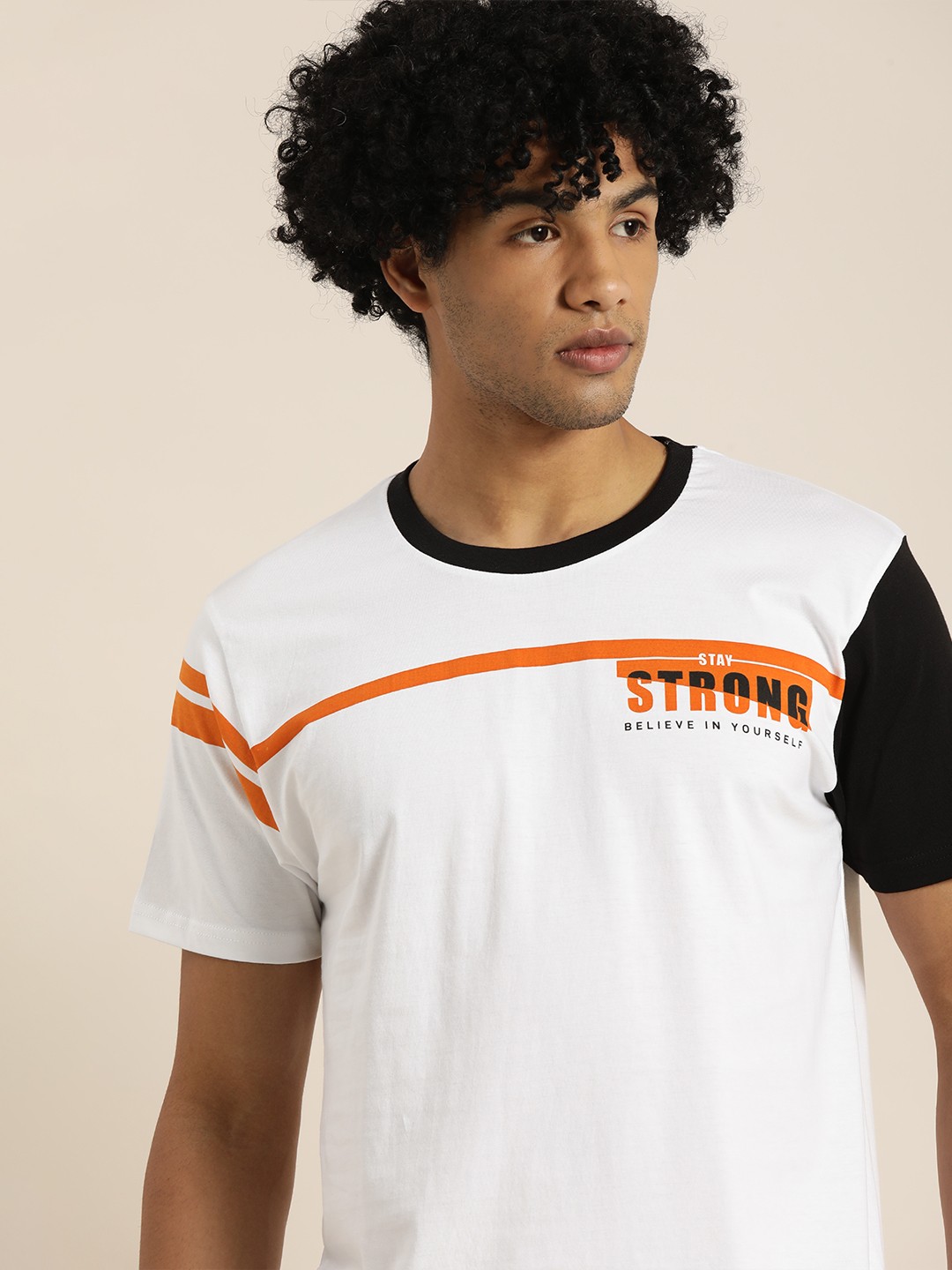 

Moda Rapido Men White Orange Pure Cotton Solid Round Neck Pure Cotton T-shirt