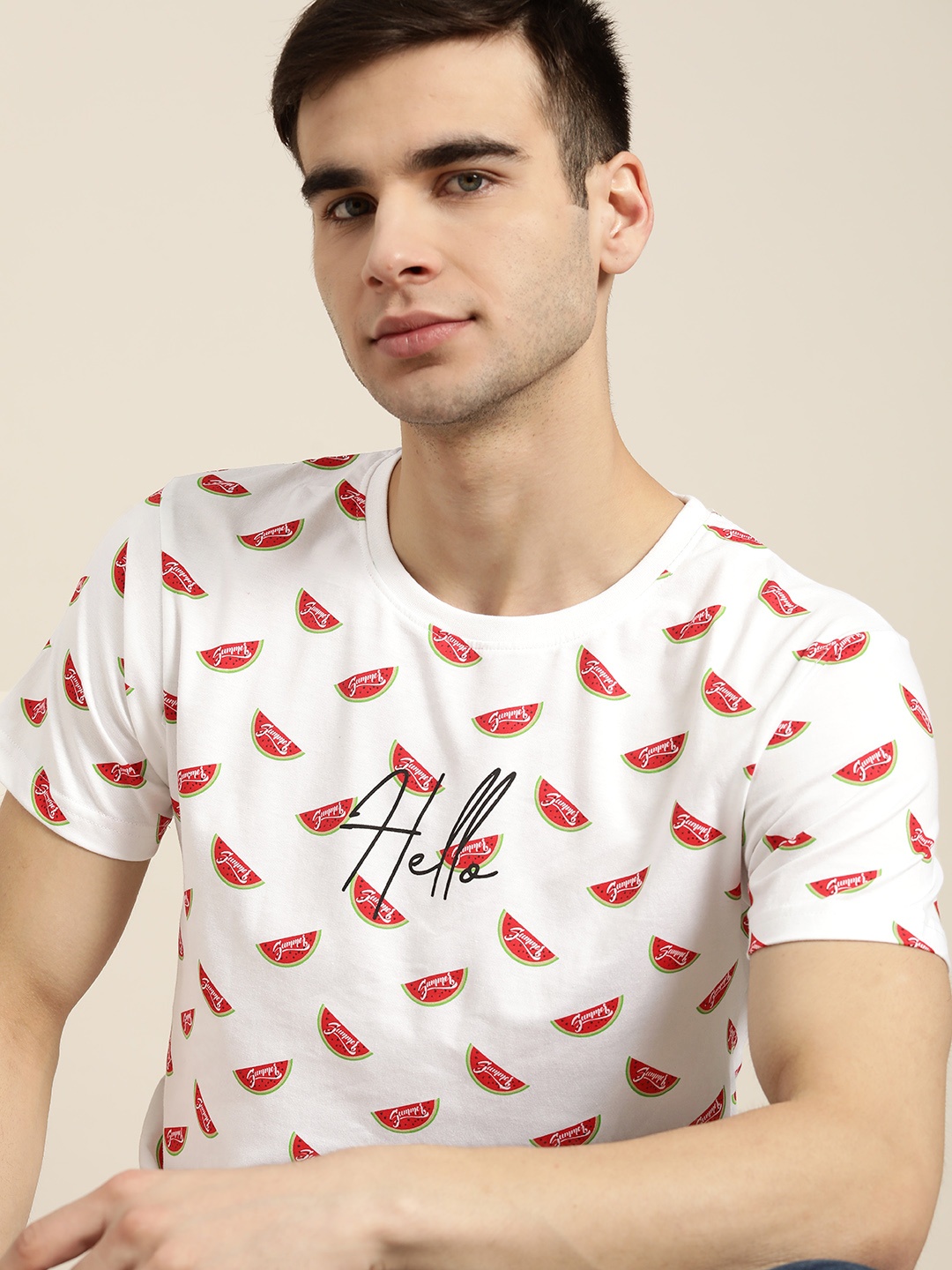 

Moda Rapido Men White & Red Conversational Print Cotton T-shirt