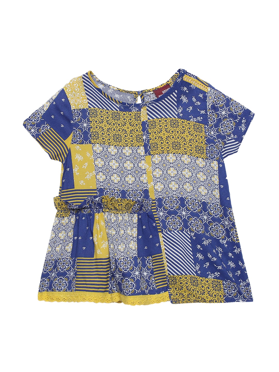 

UNDER FOURTEEN ONLY Girls Yellow & Blue Geometric A-Line Top