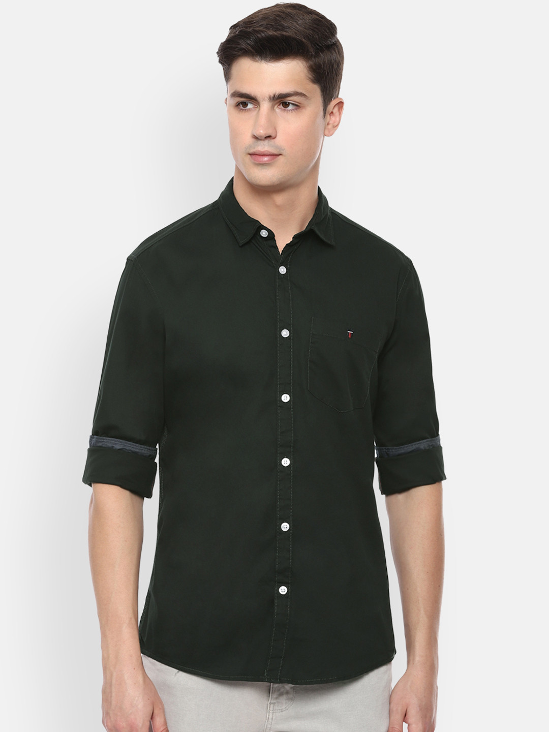 

Louis Philippe Jeans Men Green Slim Fit Solid Cotton Casual Shirt