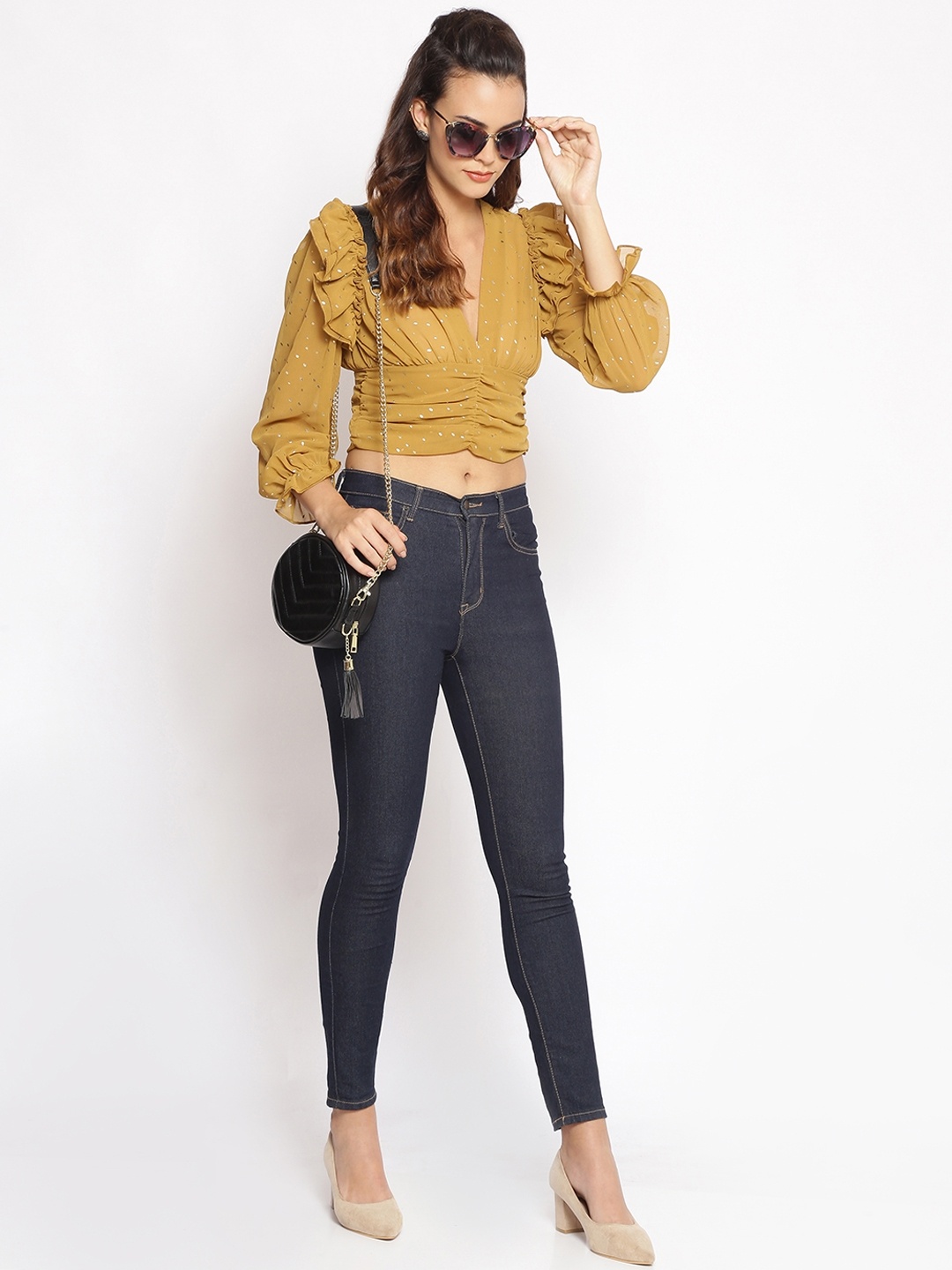 

Oxolloxo Yellow Embellished Regular Crop Top