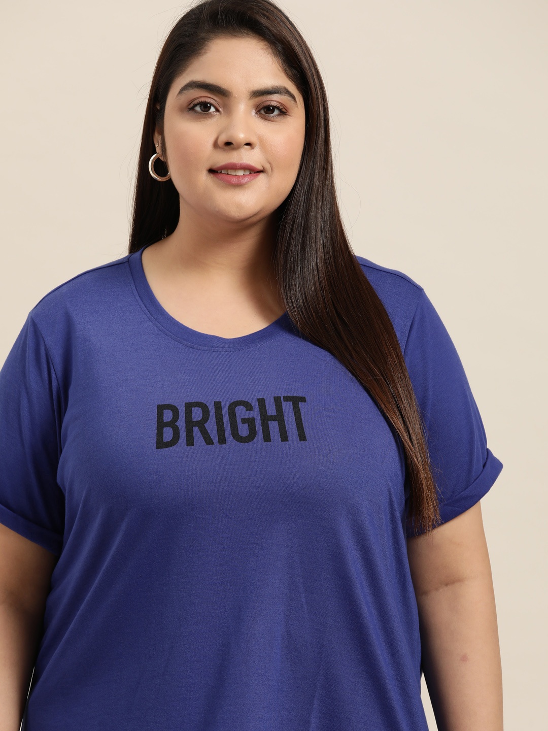 

Sztori Women Plus Size Blue Printed T-shirt