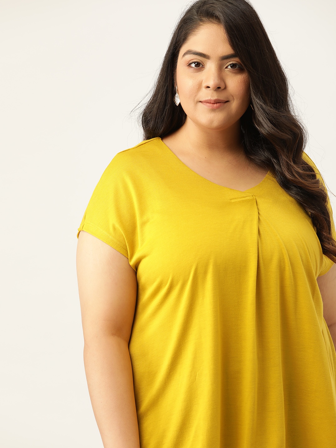 

Sztori Plus Size Mustard Yellow Extended Sleeves Regular Top