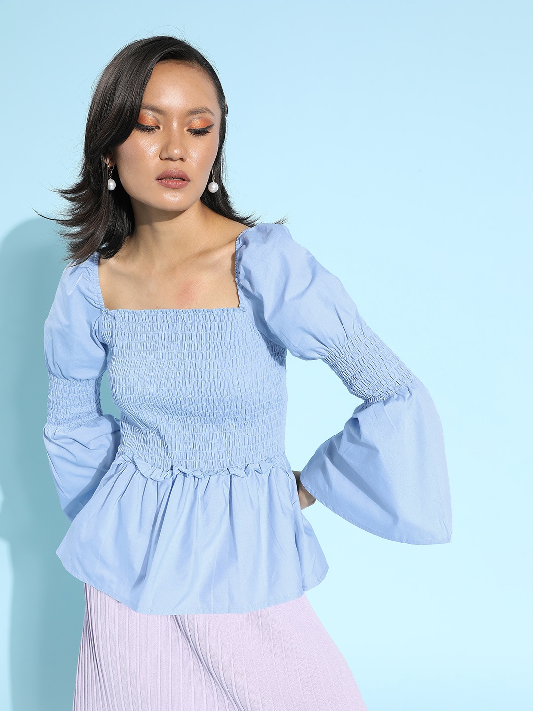

Moda Rapido Women Stunning Blue Self Design Top