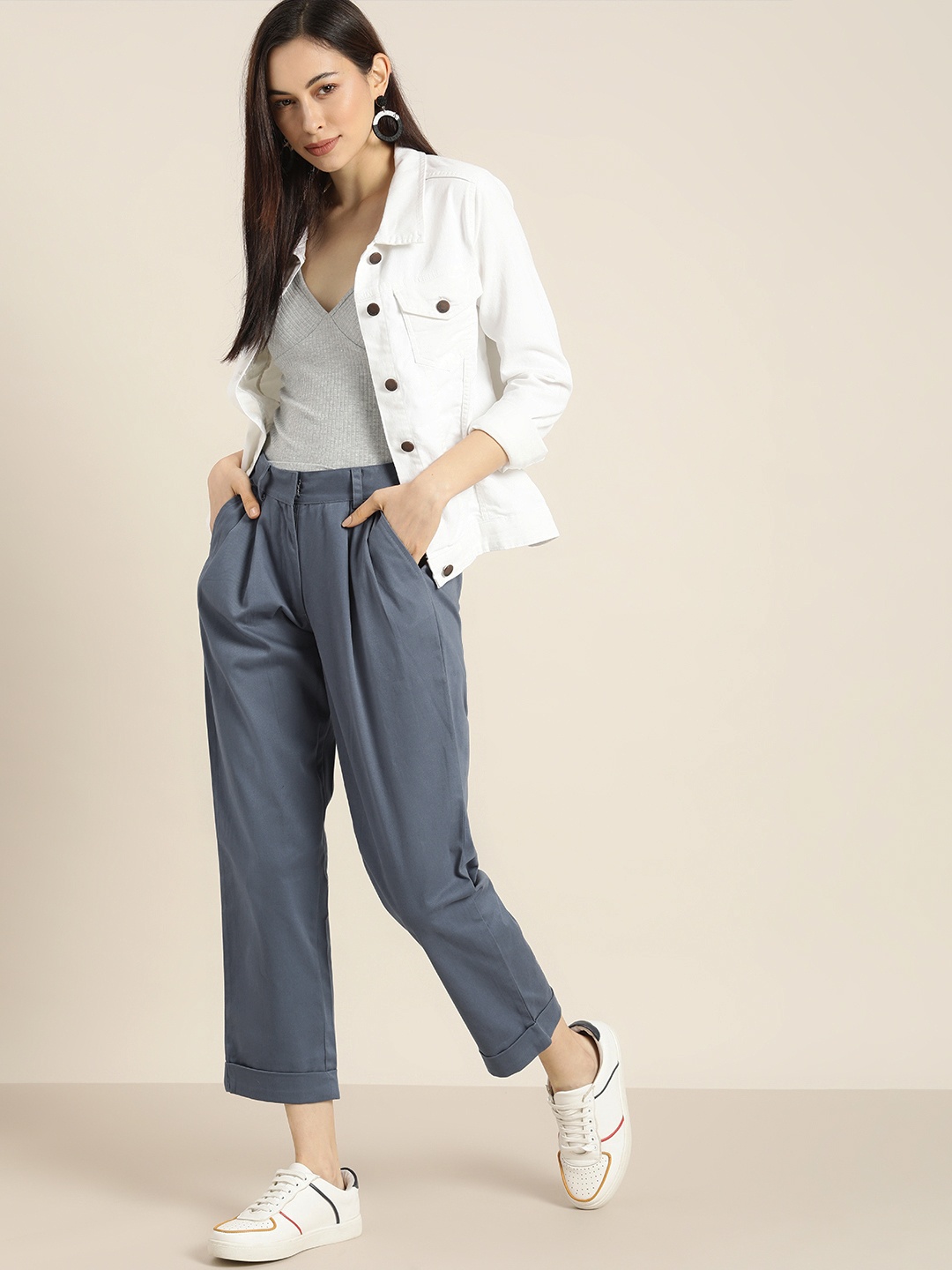 

Moda Rapido Women Blue Solid High-Rise Pleated Trousers