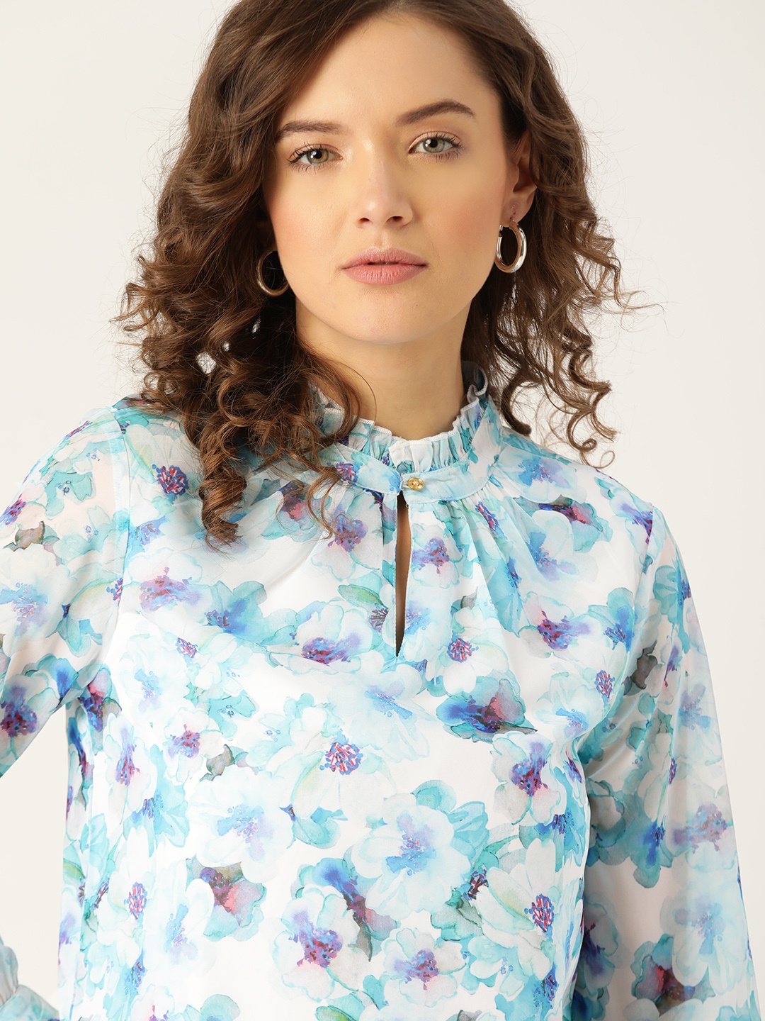 

Moda Rapido Off White & Purple Floral Keyhole Neck Regular Top