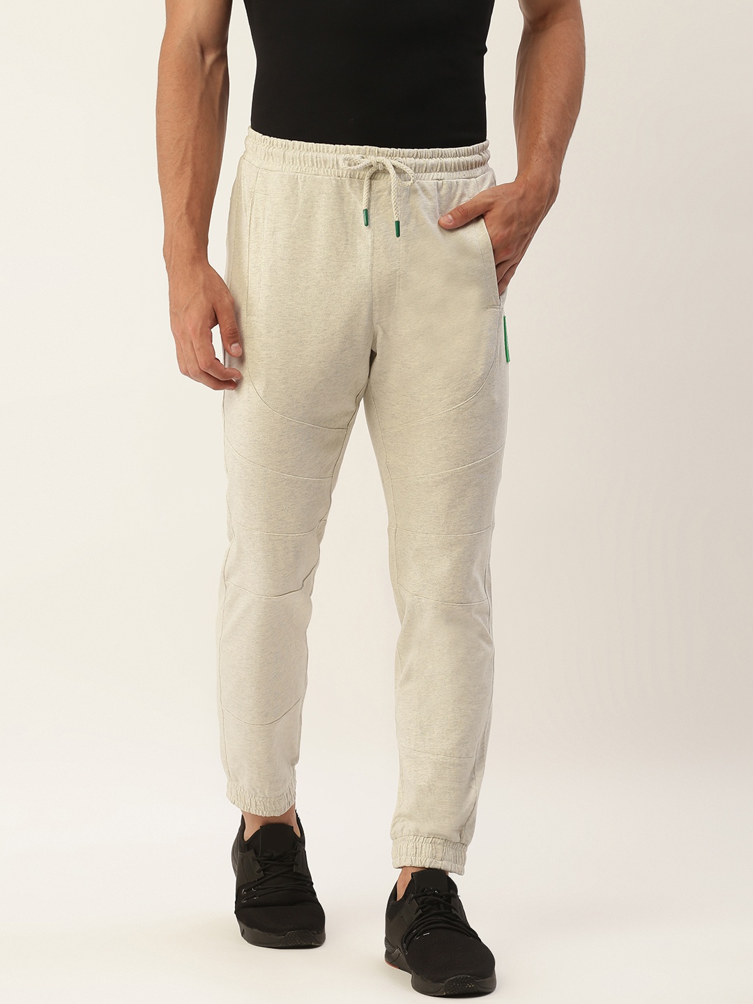 

United Colors of Benetton Men Off-White Solid Pure Cotton Track Pant