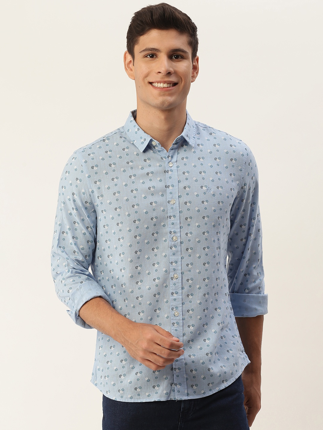 

United Colors of Benetton Men Blue Slim Fit Printed Casual Shirt